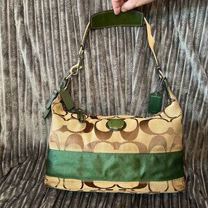 Coach Brown on Green Stripe Signature Monogram Hobo Bag
